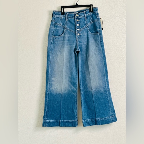 MOTHER The Swooner Roller Cropped Wide-Leg Jeans in Post No Bills Size 29 - Picture 4 of 16